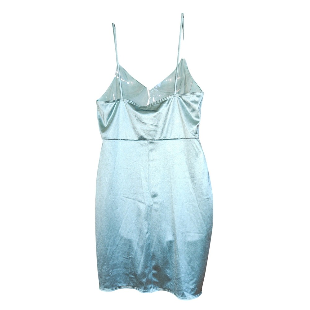 NWT Lulus Sage Blue Satin Cowl Neck Faux Wrap Mini Cocktail Dress Size XL NWT - Picture 2 of 7